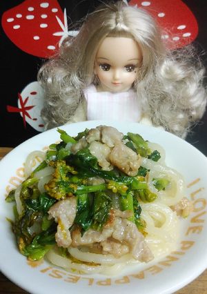 リカちゃん♡菜の花の塩麹焼きうどん-レシピのメイン写真