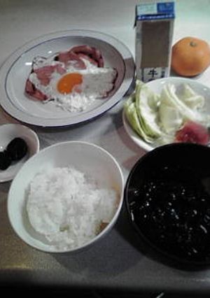 お父さんでもせめて:ハムエッグ定食-レシピのメイン写真
