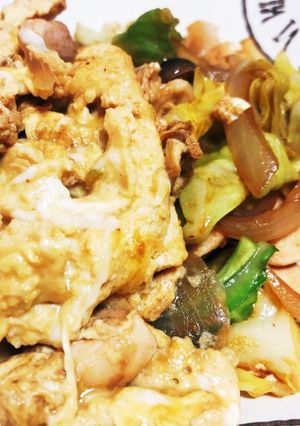 キャベツと鶏肉でマヨ味噌卵炒め-レシピのメイン写真