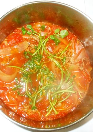 クレソン牛肉のトマトスープ♪簡単トマト缶-レシピのメイン写真