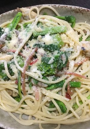 つくしと菜の花とアサリの春のパスタ-レシピのメイン写真