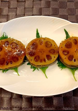 レンコンの挟み焼き　柚子胡椒タレ-レシピのメイン写真