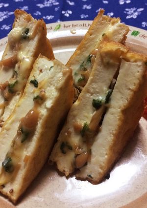 厚揚げのなめ茸と大葉のはさみ焼き-レシピのメイン写真