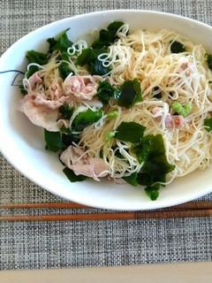 超簡単!豚肉とわかめの冷たいそうめん♪-レシピのメイン写真