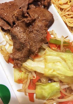 簡単野菜炒めと焼肉-レシピのメイン写真