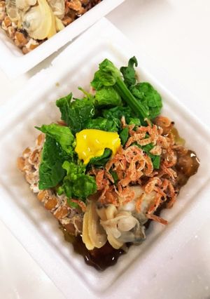 納豆オリーブオイル菜の花+アサリで春!!-レシピのメイン写真