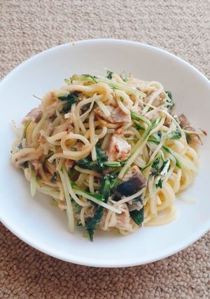 鯖味噌缶と水菜の簡単和風パスタ-レシピのメイン写真