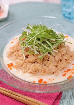 鶏そぼろで♪冷製豆乳担々そうめん-レシピのメイン写真