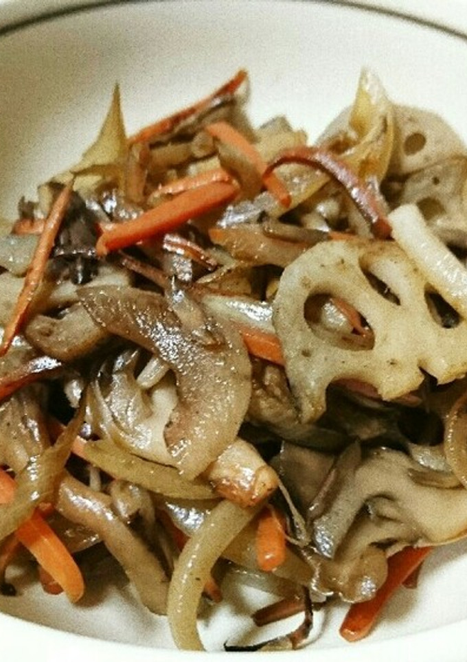 蓮根と玉ねぎと人参の炒め物-レシピのメイン写真