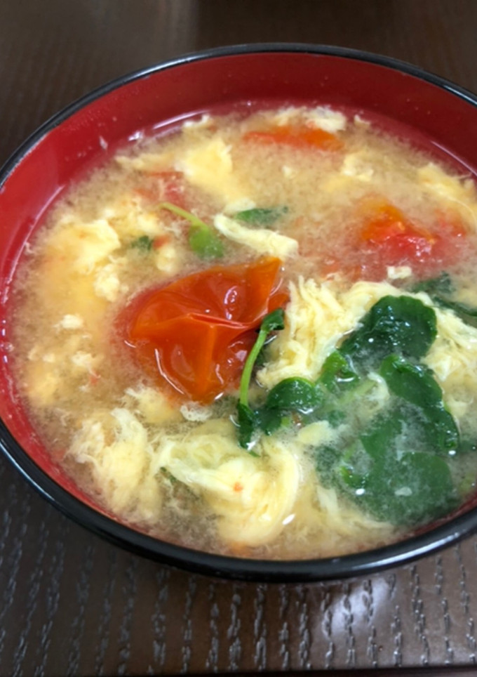 ミニトマトと豆苗のかき玉汁-レシピのメイン写真