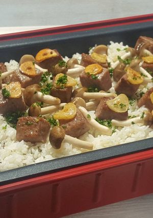 ホットプレートでサイコロガーリックライス-レシピのメイン写真