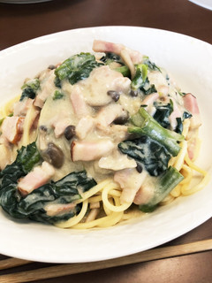 ほうれん草きのこベーコンのクリームパスタ-レシピのメイン写真