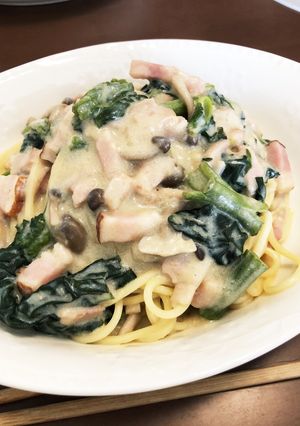 ほうれん草きのこベーコンのクリームパスタ-レシピのメイン写真
