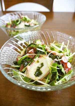 タコの水菜とわかめのサラダ♪わさび風味♪-レシピのメイン写真