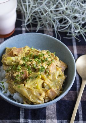 春キャベツの卵カレーあん丼・栄養計算付き-レシピのメイン写真