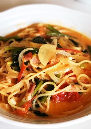 簡単♫トマトと緑野菜のワンポットパスタ-レシピのメイン写真