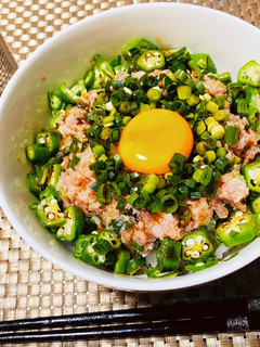 オクラとネギたっぷりネギトロ丼-レシピのメイン写真