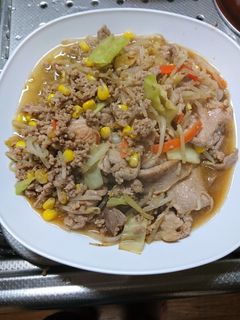 豚肉とひき肉とコーンの野菜炒め-レシピのメイン写真