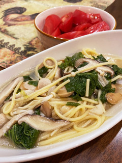 鍋一つ!きのこと菜の花の和風スープパスタ-レシピのメイン写真