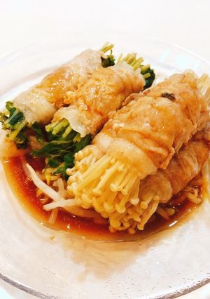 エノキと豆苗の豚肉巻き 甘辛ダレ-レシピのメイン写真