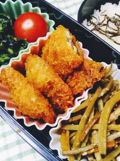 鯵フライとキンピラと青菜のお浸しのお弁当-レシピのメイン写真