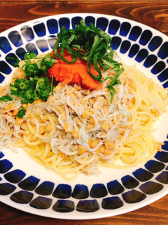 たらことしらすと納豆のスパゲティーパスタ-レシピのメイン写真