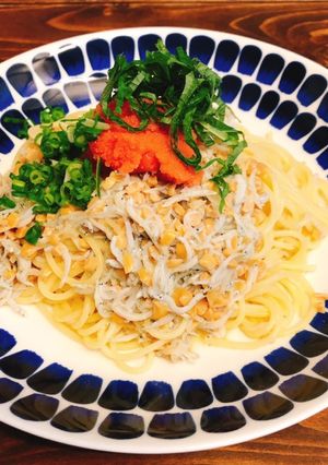 たらことしらすと納豆のスパゲティーパスタ-レシピのメイン写真