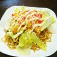 卵、カニカマ、レタスで簡単サラダ焼きそば