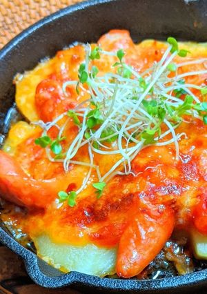 チョリソーとじゃがいものミートチーズ焼き-レシピのメイン写真