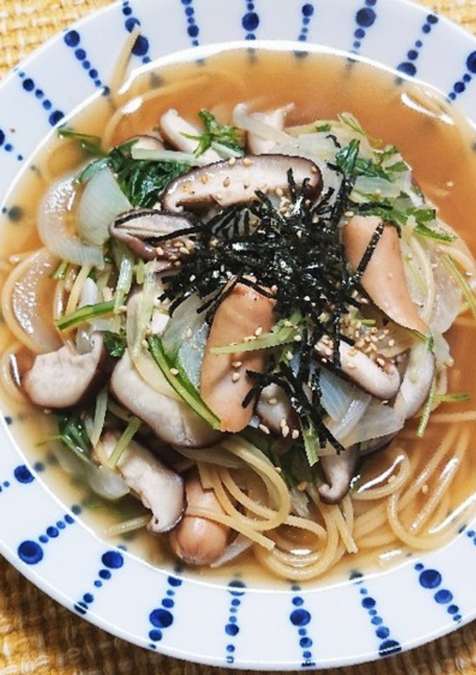 簡単☆新玉ねぎと椎茸のスープパスタ☆-レシピのメイン写真