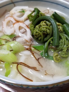オニヒカゲワラビ入りの味噌味うどん-レシピのメイン写真