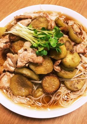 ナス豚肉甘辛煮のぶっかけ素麺-レシピのメイン写真