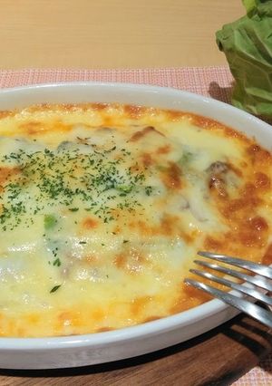 春キャベツとひもかわうどんのラザニア風-レシピのメイン写真