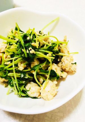 水菜と豆苗のピリ辛鶏そぼろ炒め-レシピのメイン写真