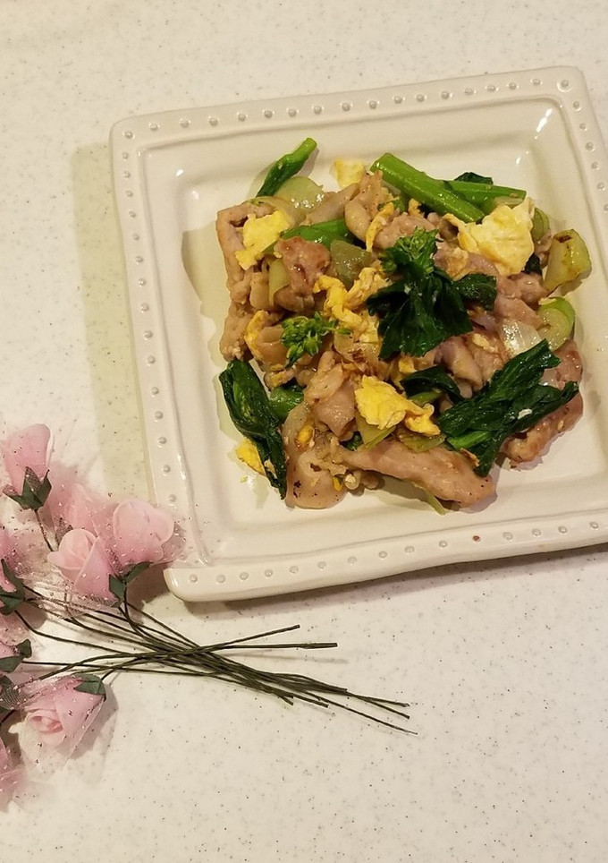 菜の花と豚モモの塩こうじ炒め-レシピのメイン写真