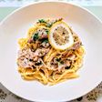 ランチ豚肉とセロリのレモンクリームパスタ