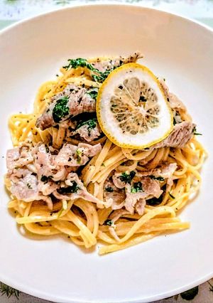 ランチ豚肉とセロリのレモンクリームパスタ-レシピのメイン写真