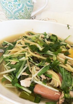 爽やか！水菜とツナの塩レモンスープパスタ-レシピのメイン写真