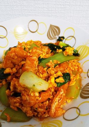 油揚げチンゲン菜卵のバタケチャ炒め-レシピのメイン写真