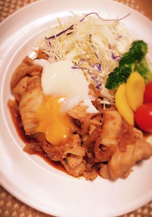 ★豚キムチの生姜焼き温玉乗せ★-レシピのメイン写真