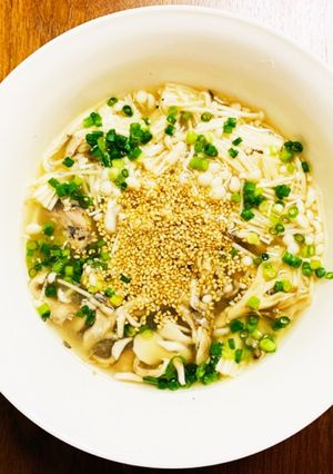 レンチンサバ缶で簡単！きのこの腸活スープ-レシピのメイン写真