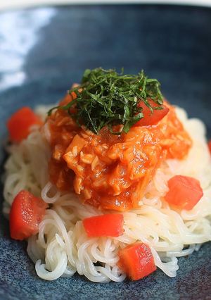 こんにゃく麺de冷製トマトパスタ-レシピのメイン写真