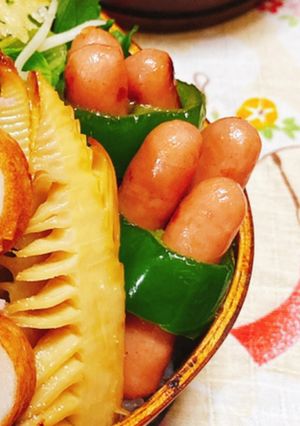 お弁当の隙間にポークビッツとピーマンで♩-レシピのメイン写真