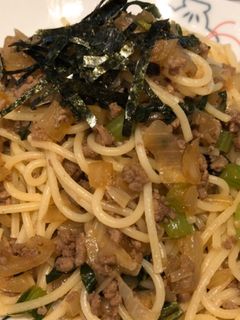 ひき肉と小松菜の和風パスタ-レシピのメイン写真