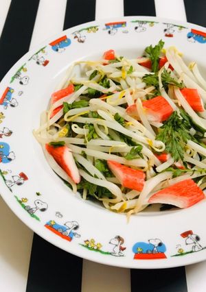 もやし 春菊 カニカマ　簡単レンジ蒸し-レシピのメイン写真