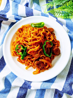 お昼!時短に太麺焼きそばナポリタン-レシピのメイン写真