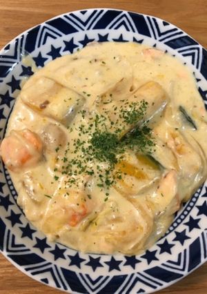 牛乳で作る、鮭とかぼちゃのクリーム煮！-レシピのメイン写真