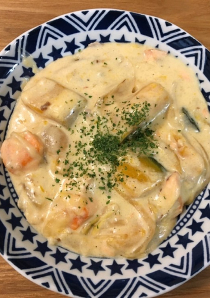 牛乳で作る、鮭とかぼちゃのクリーム煮！-レシピのメイン写真