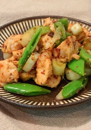 鶏とスナップエンドウの粒マスタード炒め-レシピのメイン写真