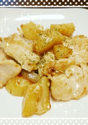 玉ねぎ☆じゃがいも☆鶏胸肉の醤油マヨ炒め-レシピのメイン写真
